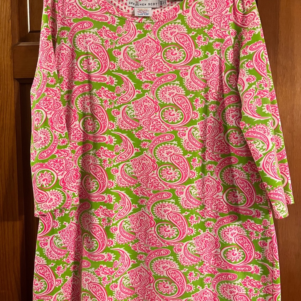Gretchen Scott vibrant  Pink and Green Paisley Dress, like New